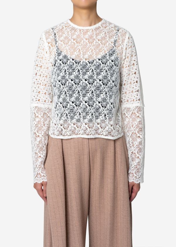 Floral Geometric Chemical Lace Short Blouse in White