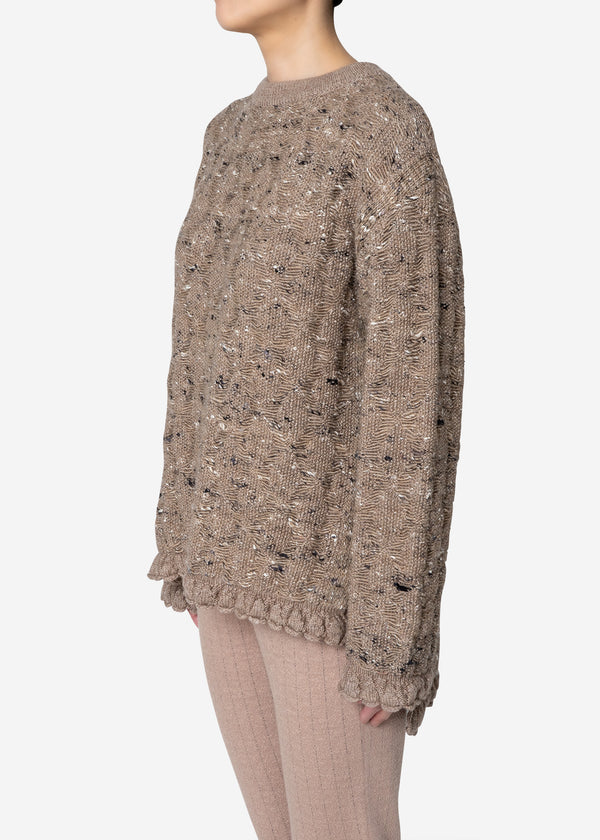 Mix Seed Stitch Long Slit Sweater in Brown