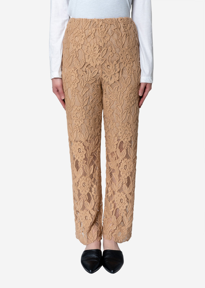 Floral Stretch Lace Pants in Beige