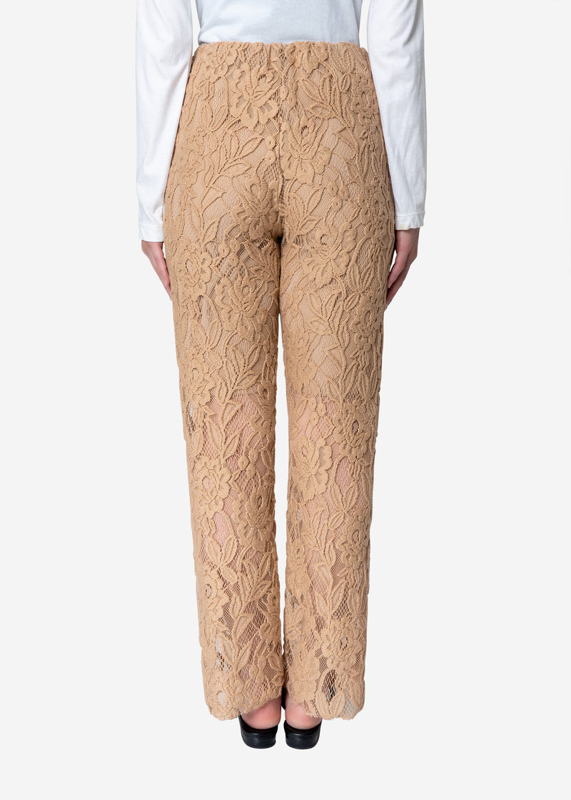 Floral Stretch Lace Pants in Beige