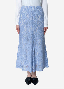 Floral Stretch Lace Skirt in Blue