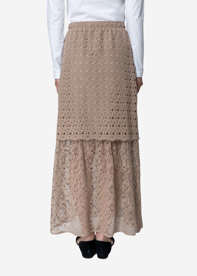 Floral Geometric Chemical Lace Skirt in Beige