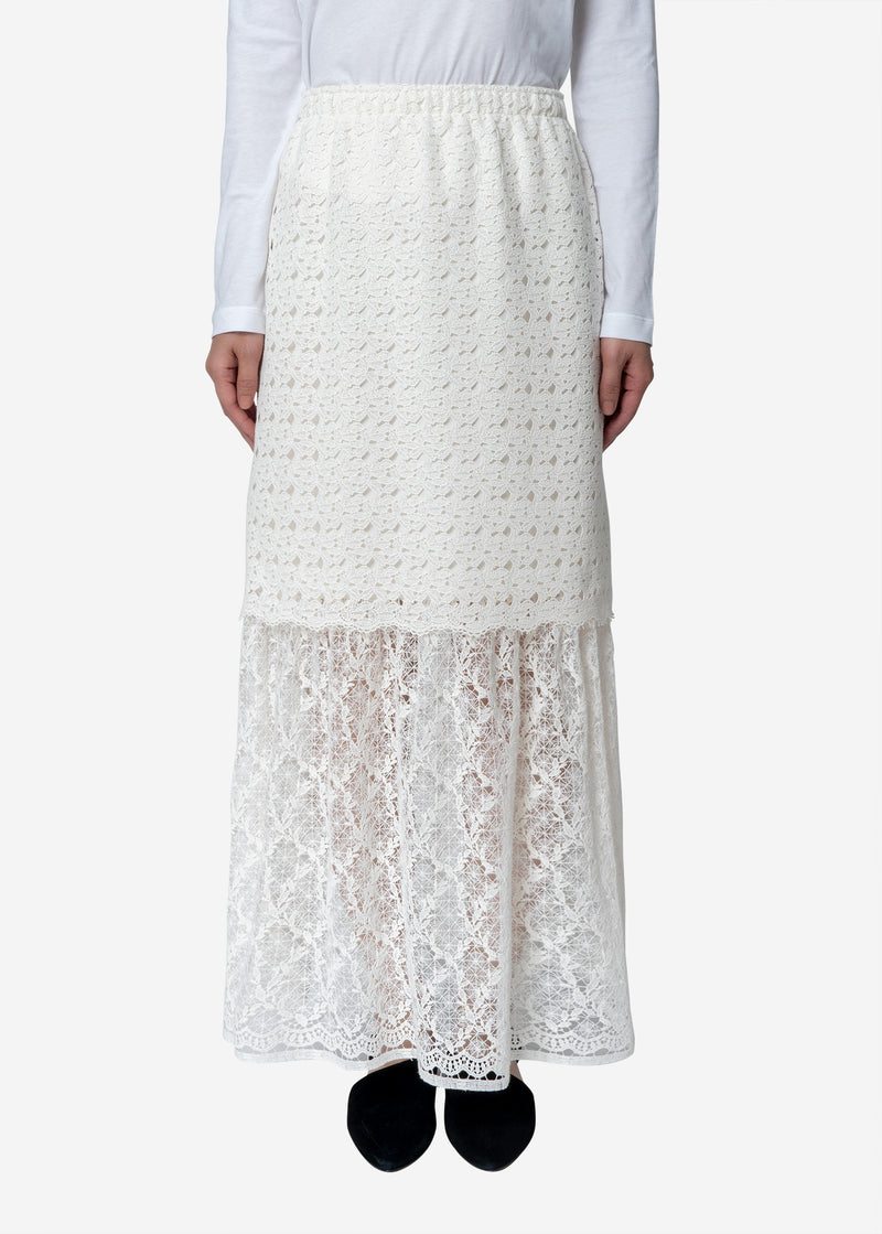 Floral Geometric Chemical Lace Skirt in White