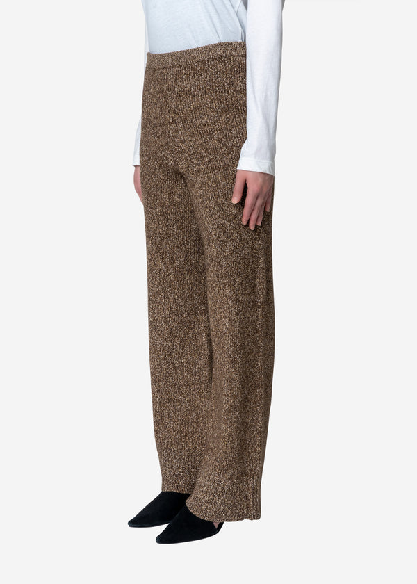 Silk Nep Wool Knit Pants in Brown