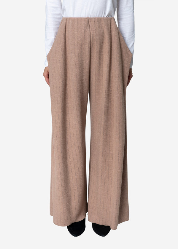 Super120s Wool Stripe Jacquard Tuck Pants in Beige