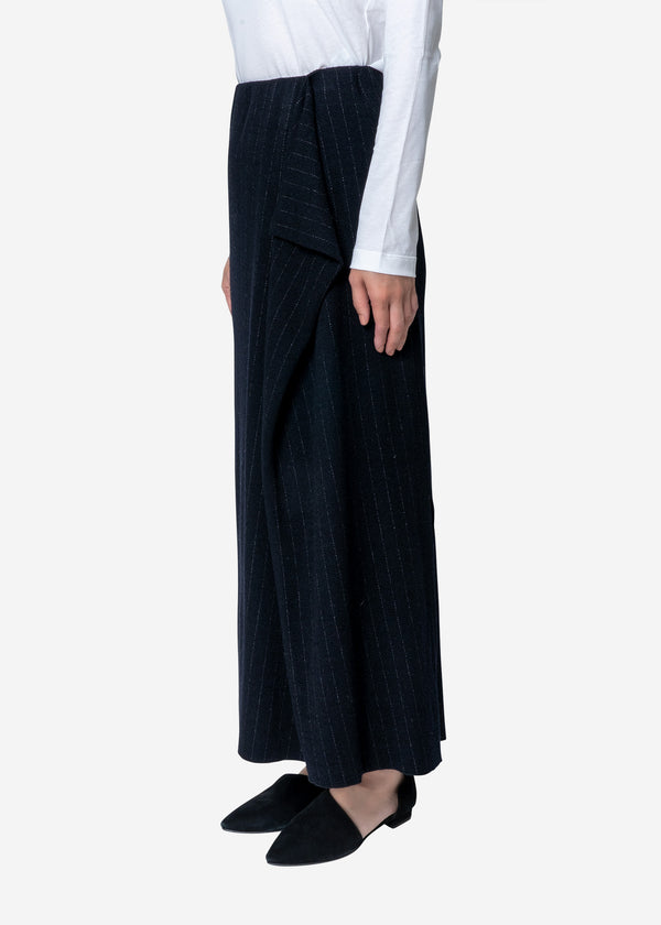 Super120s Wool Stripe Jacquard Skirt in Navy