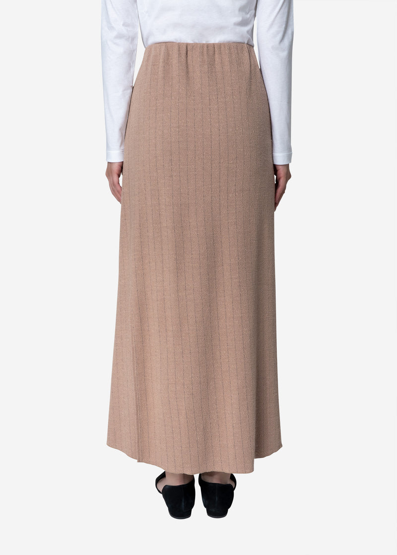 Super120s Wool Stripe Jacquard Skirt in Beige