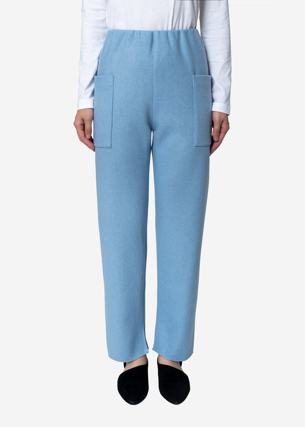 Super140s Wool Milled Melton Pants in Blue
