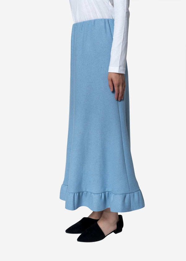Super140s Wool Milled Melton Skirt in Blue