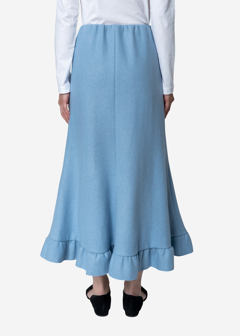 Super140s Wool Milled Melton Skirt in Blue