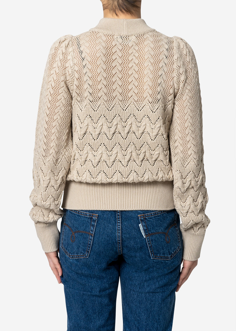 Cable Stitch Long Sleeve Sweater in Beige