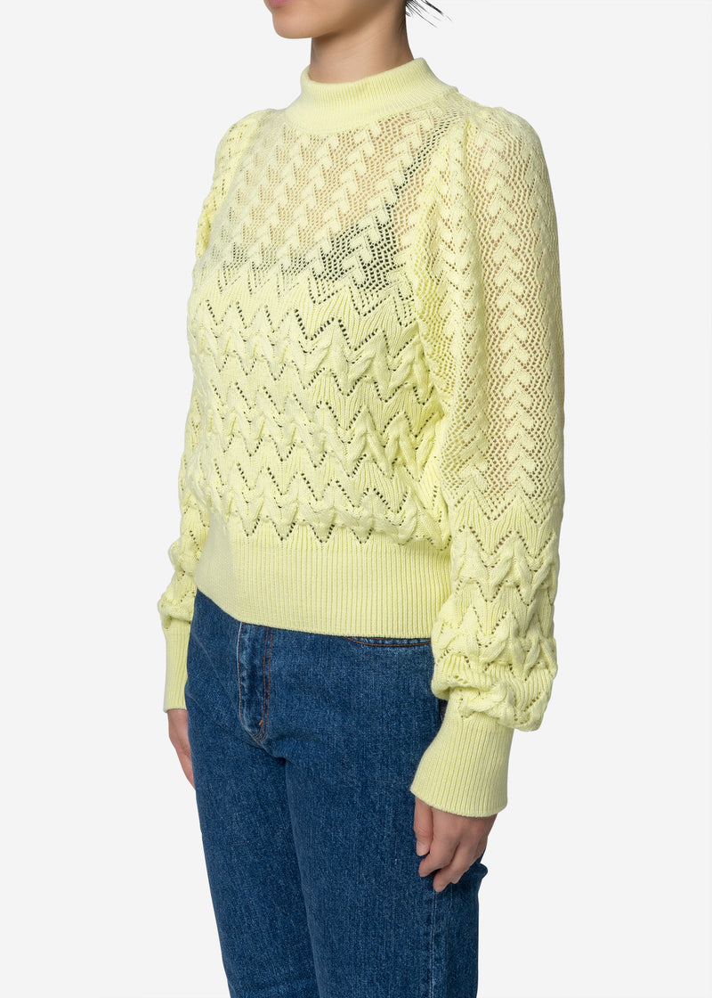 Cable Stitch Long Sleeve Sweater in Light Yellow