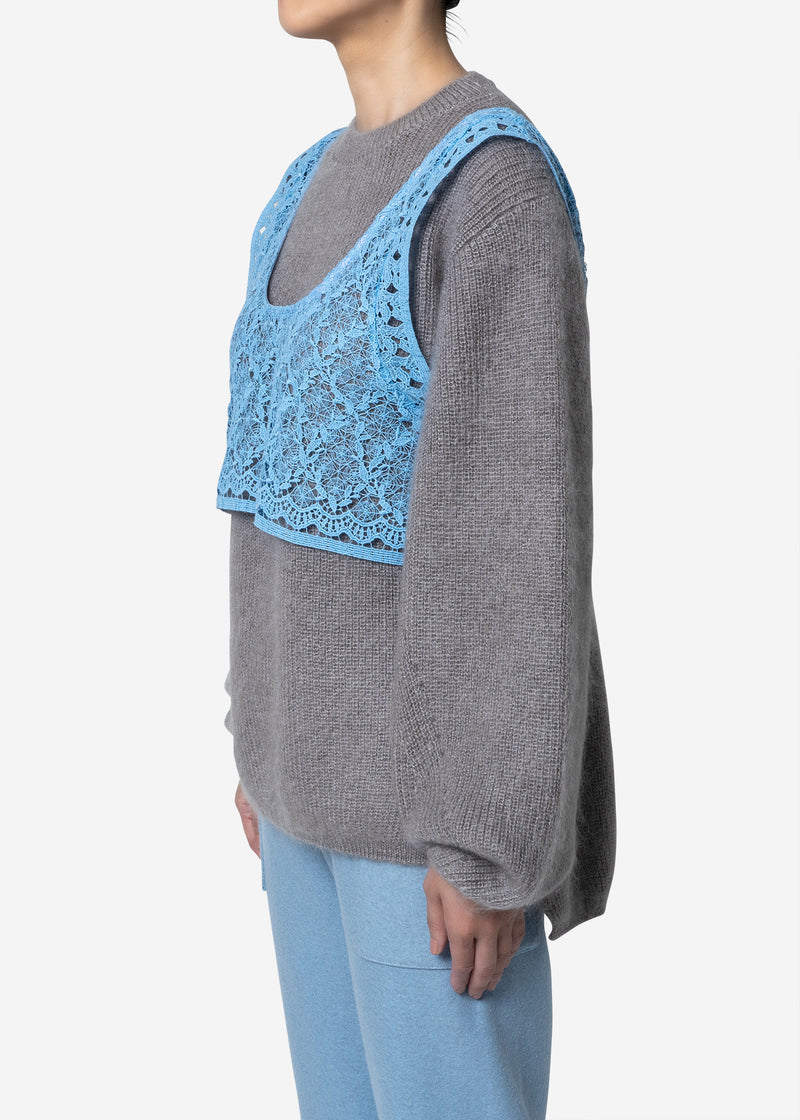 Floral Geometric Chemical Lace Vest in Blue