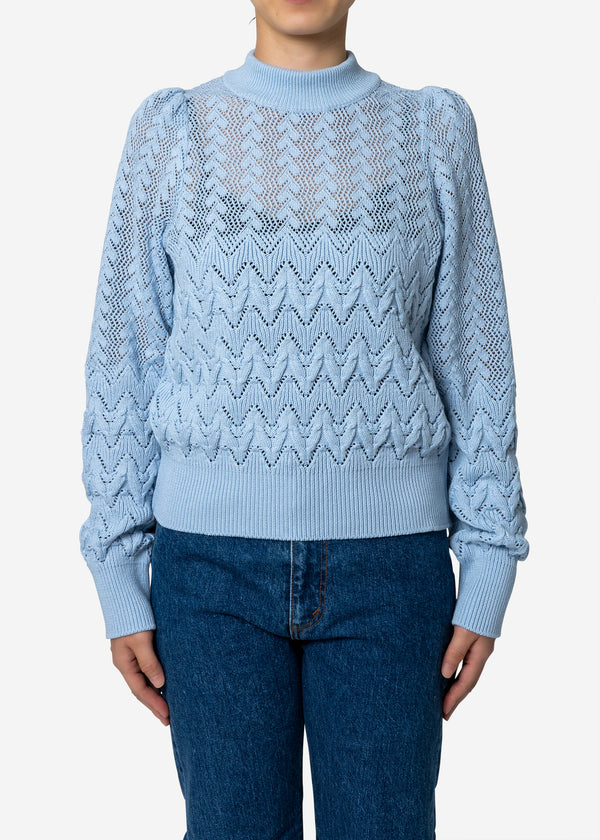 Cable Stitch Long Sleeve Sweater in Light Blue