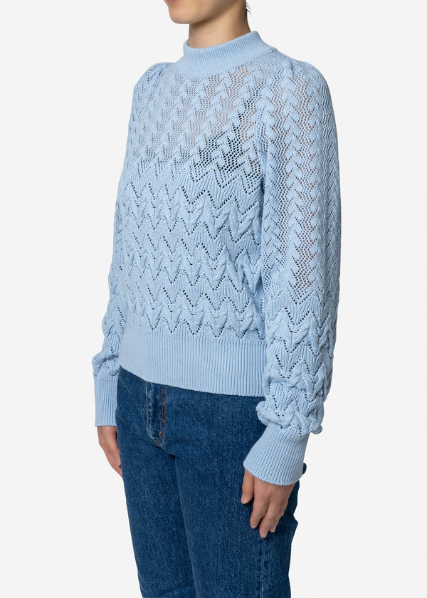 Cable Stitch Long Sleeve Sweater in Light Blue