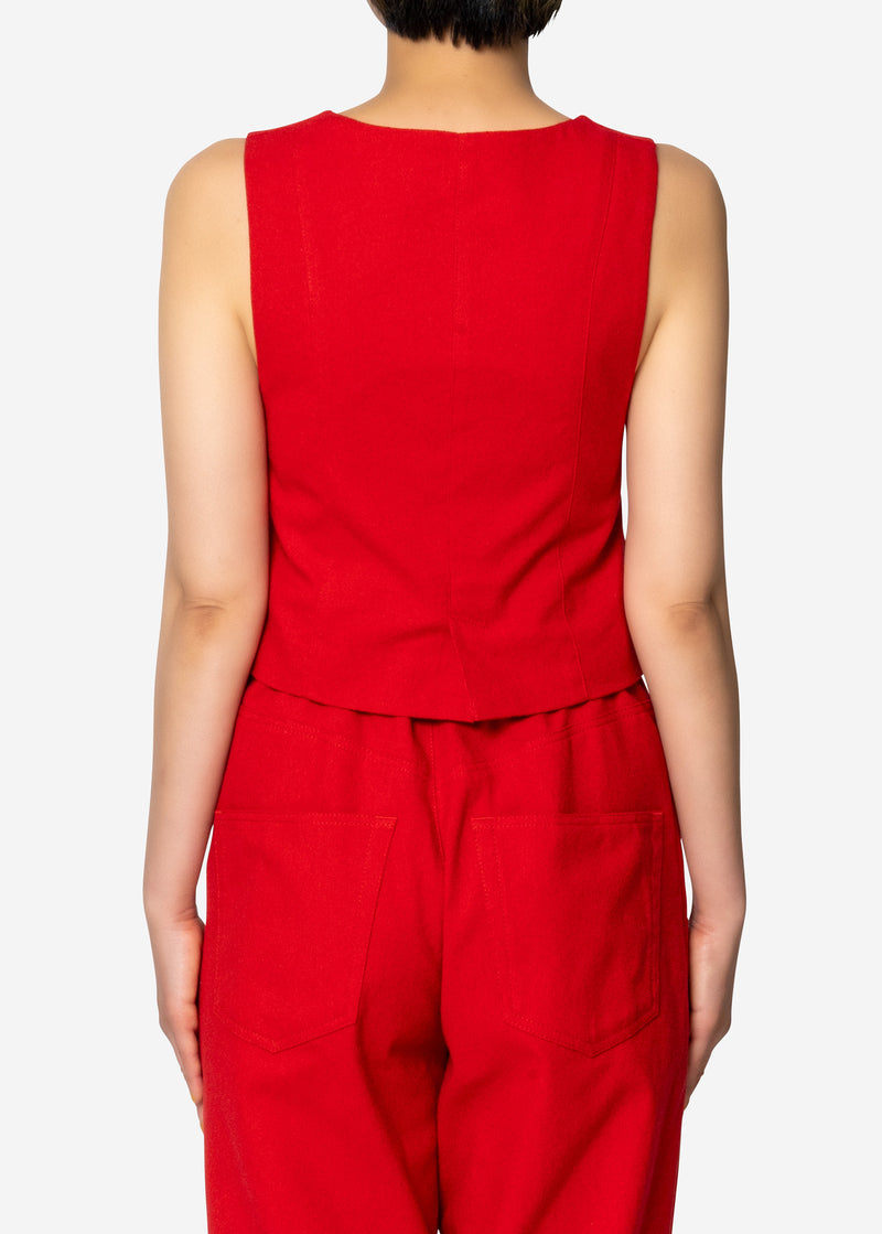Cotton Linen Vest in Red