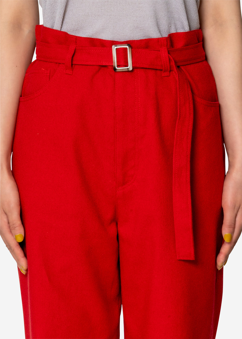 Cotton Linen Belt Pants in Red