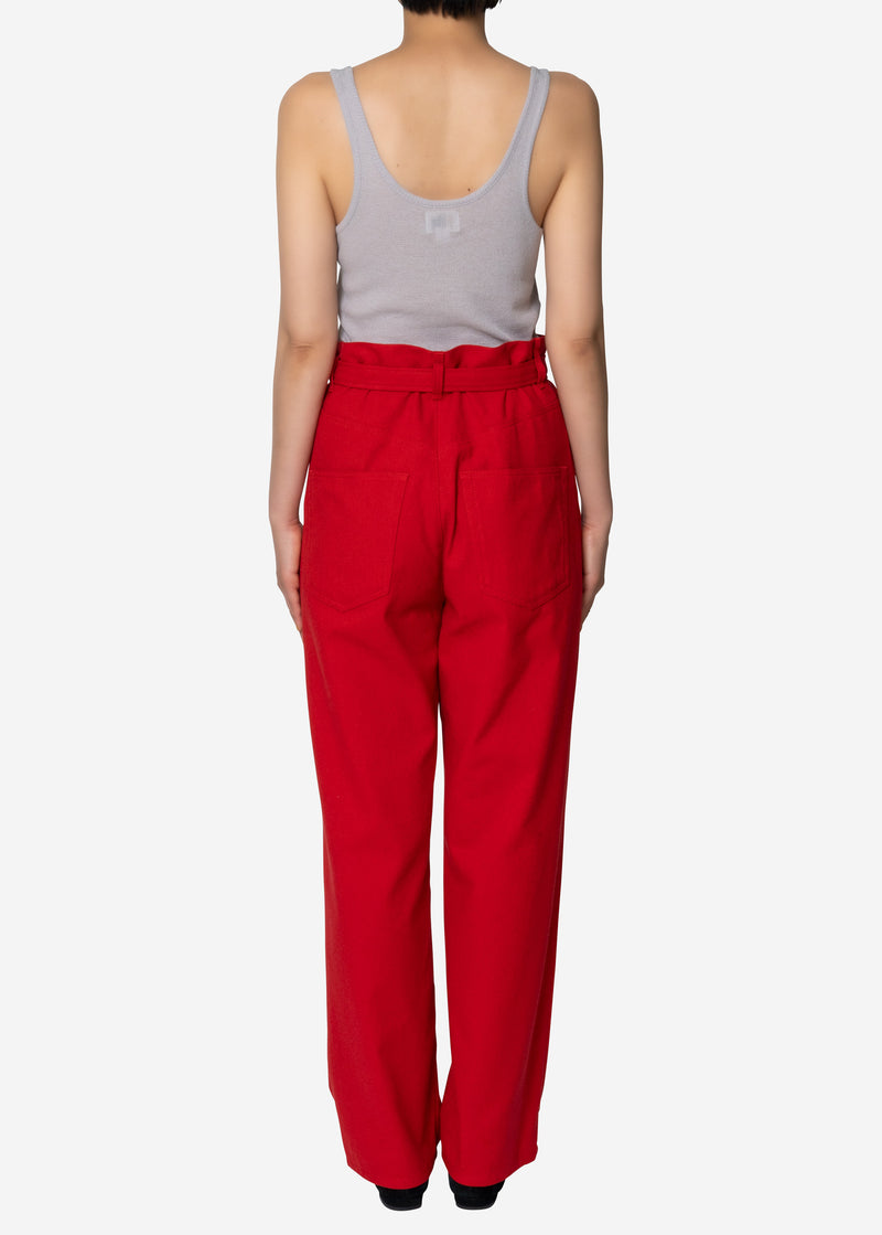 Cotton Linen Belt Pants in Red
