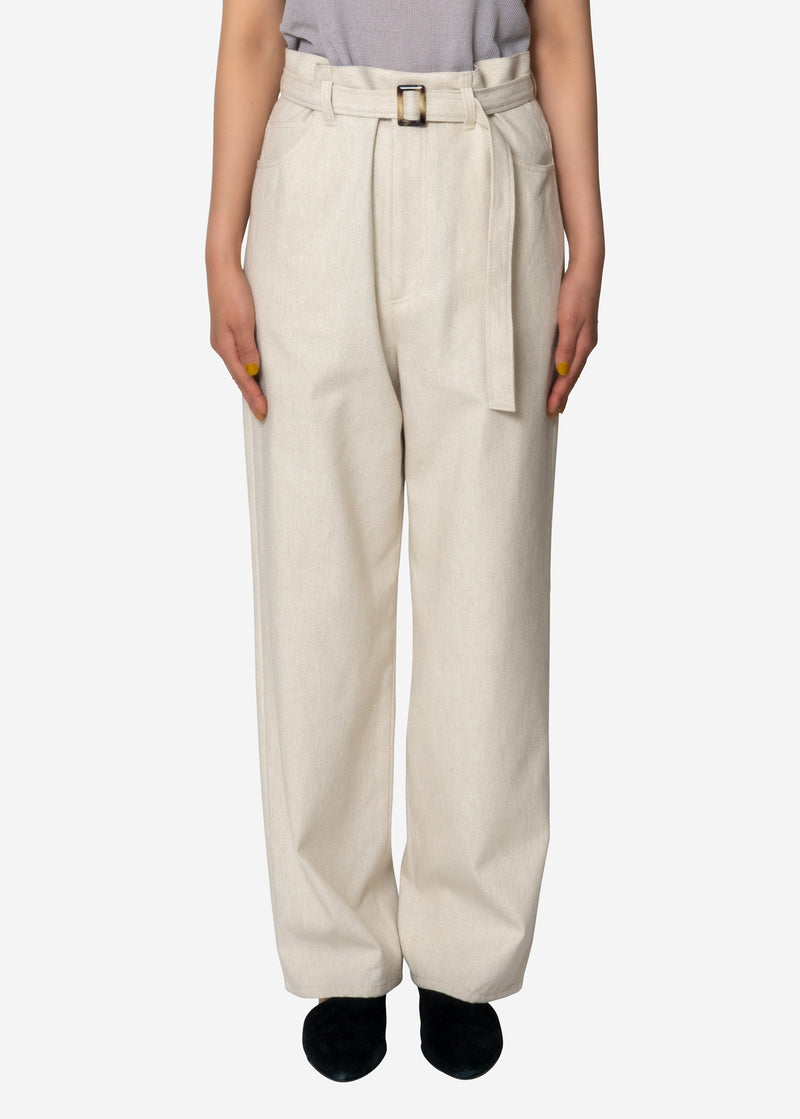 Cotton Linen Belt Pants in White