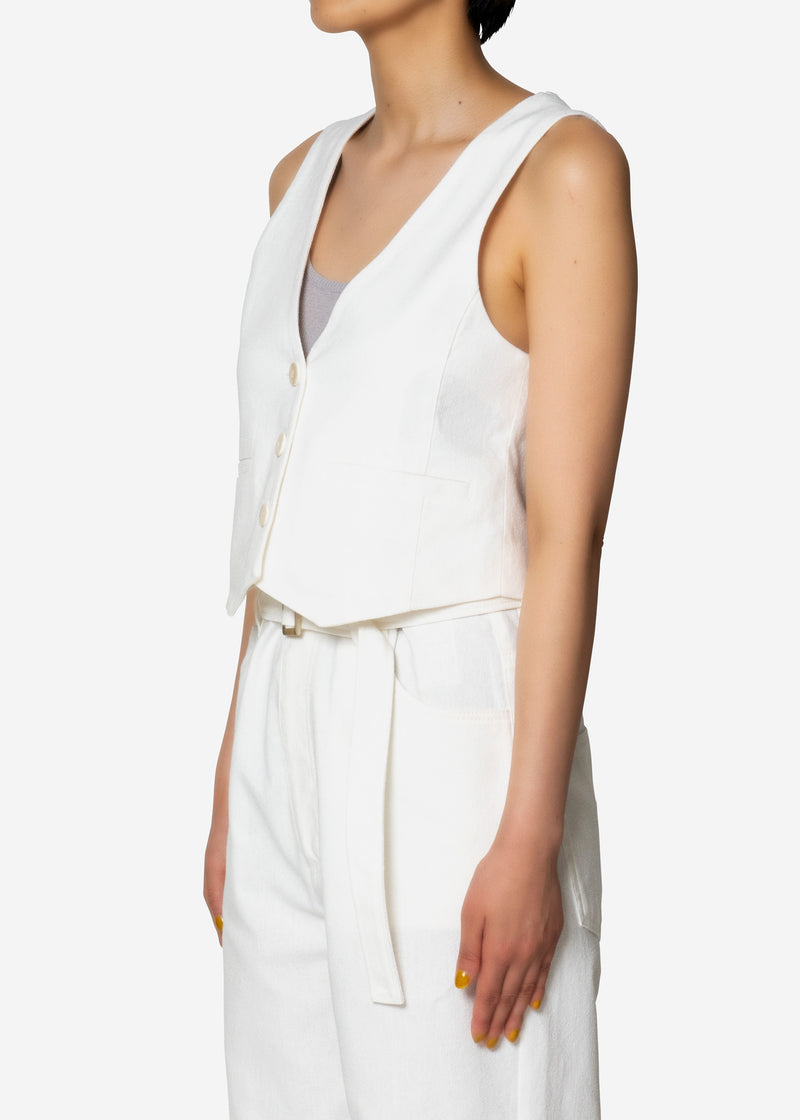 Cotton Linen Vest in White