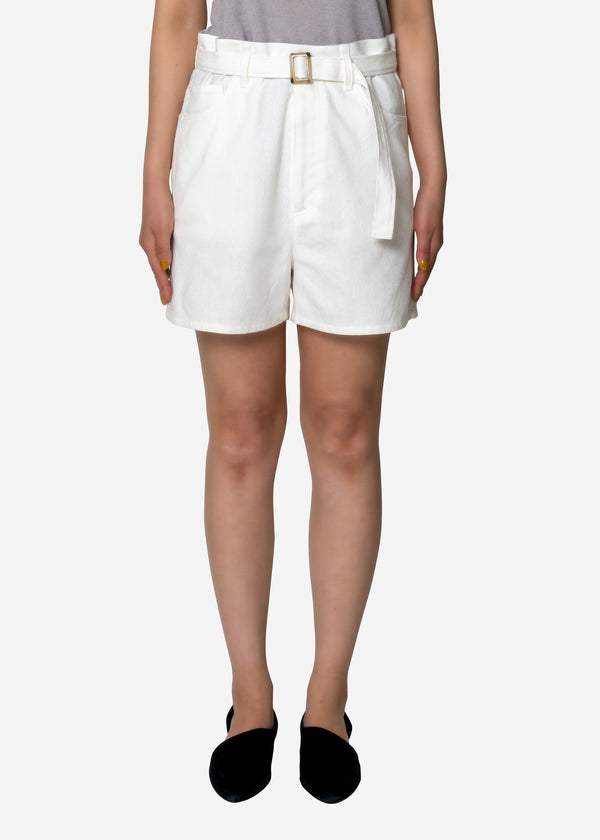Cotton Linen Belt Short Pants in White