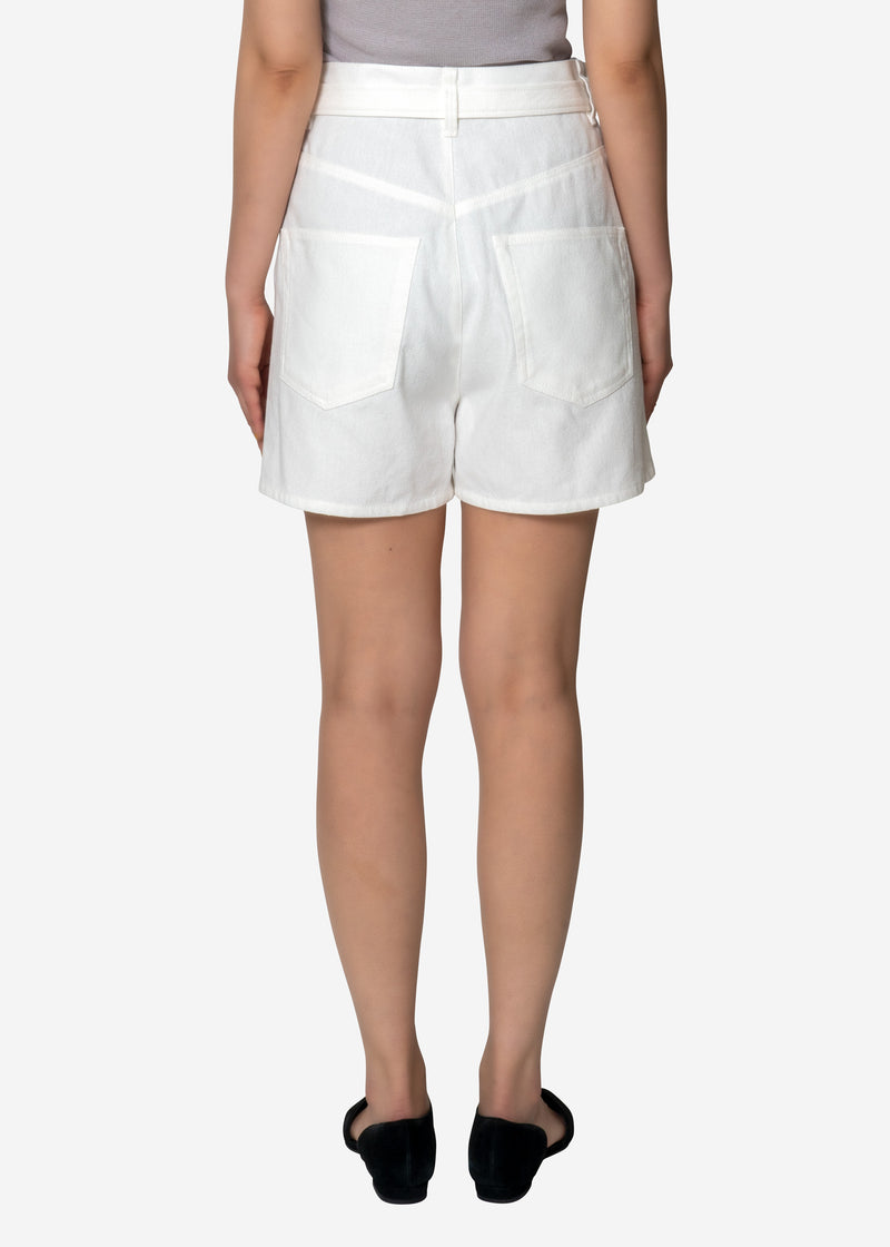 Cotton Linen Belt Short Pants in White
