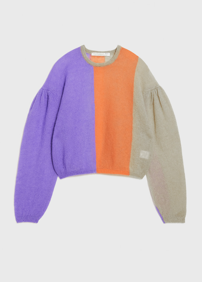 Damage Hole Mohair Stripe Short Sweater