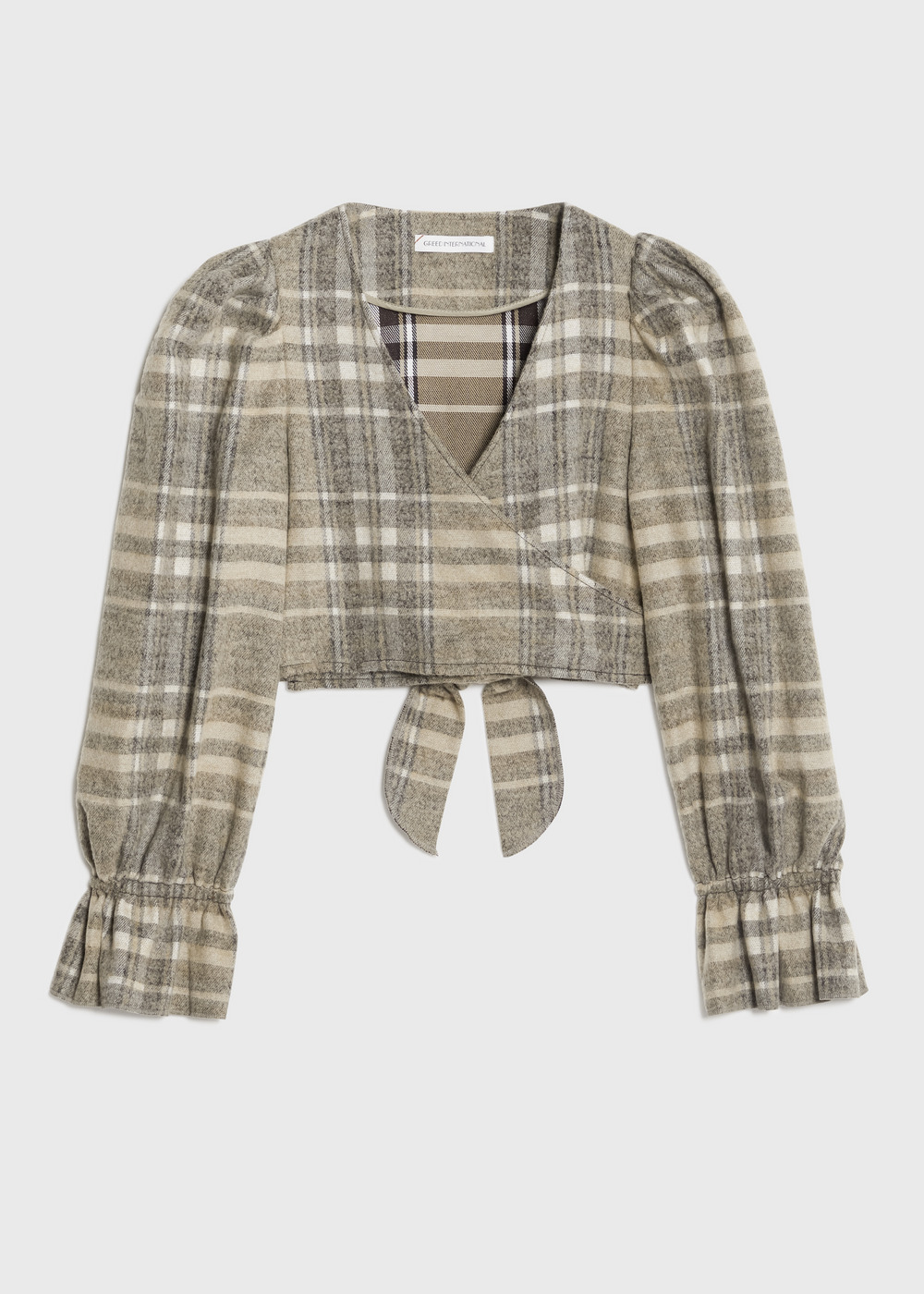 Shaggy Check Frill Blouse 詳細画像 BROWN MIX 1