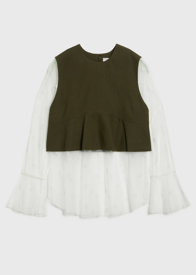 Small Flower embroidery Long Top