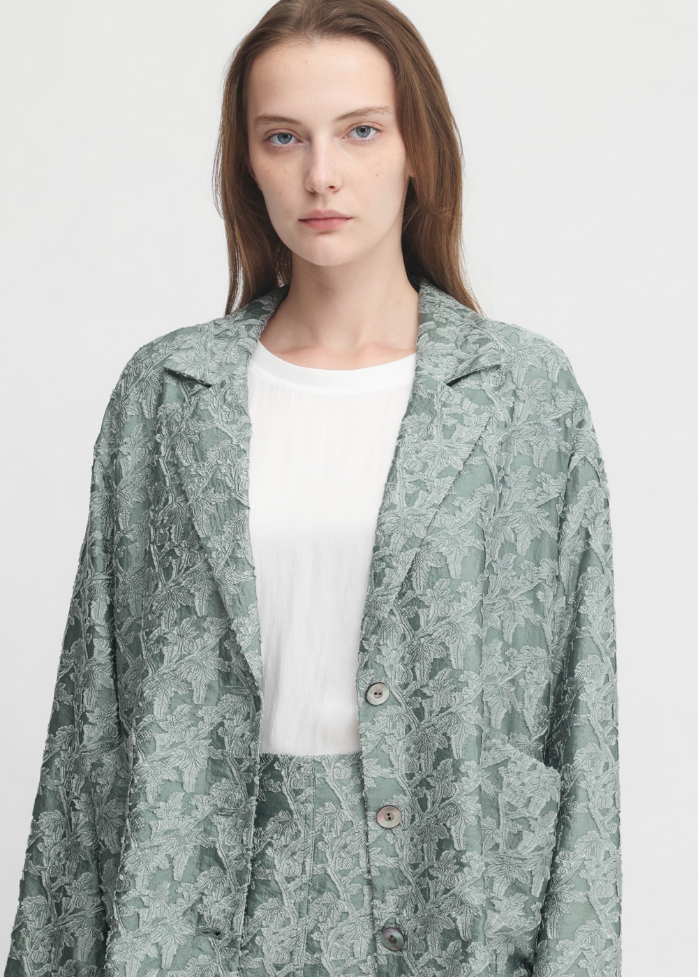 Shiny Flower Jacquard Jacket 詳細画像 OLIVE 4