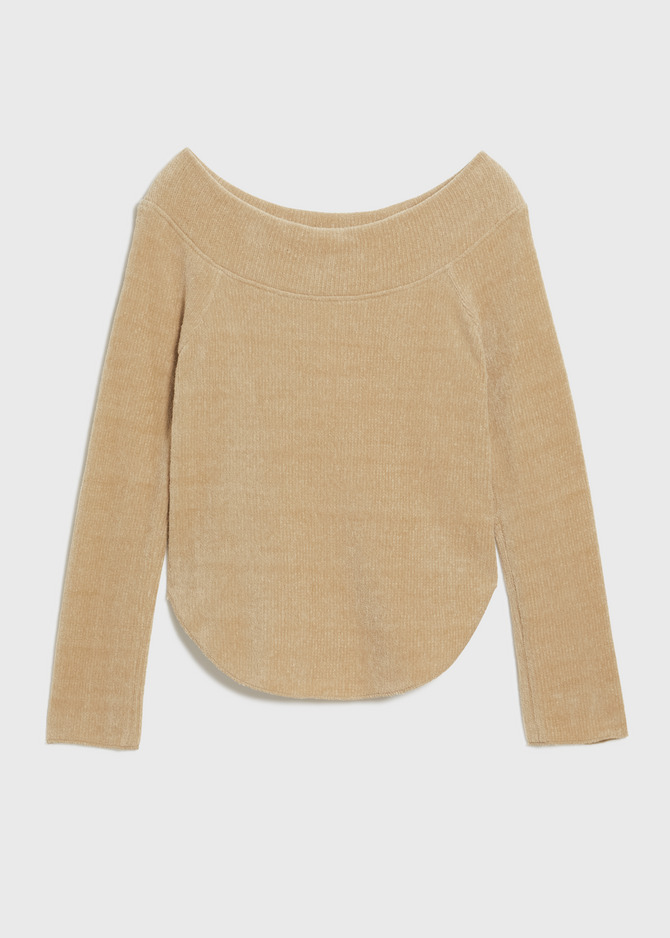 Chenille yarn Plain Stitch Boat Neck Top