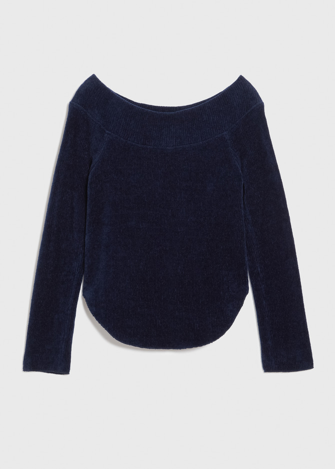 Chenille yarn Plain Stitch Boat Neck Top