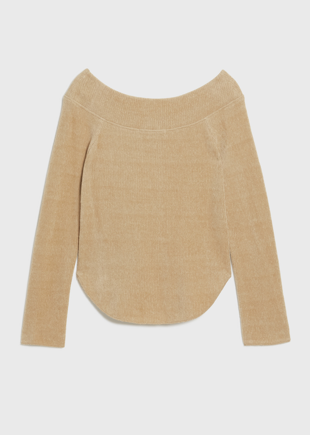 Chenille yarn Plain Stitch Boat Neck Top 詳細画像 BEIGE 2