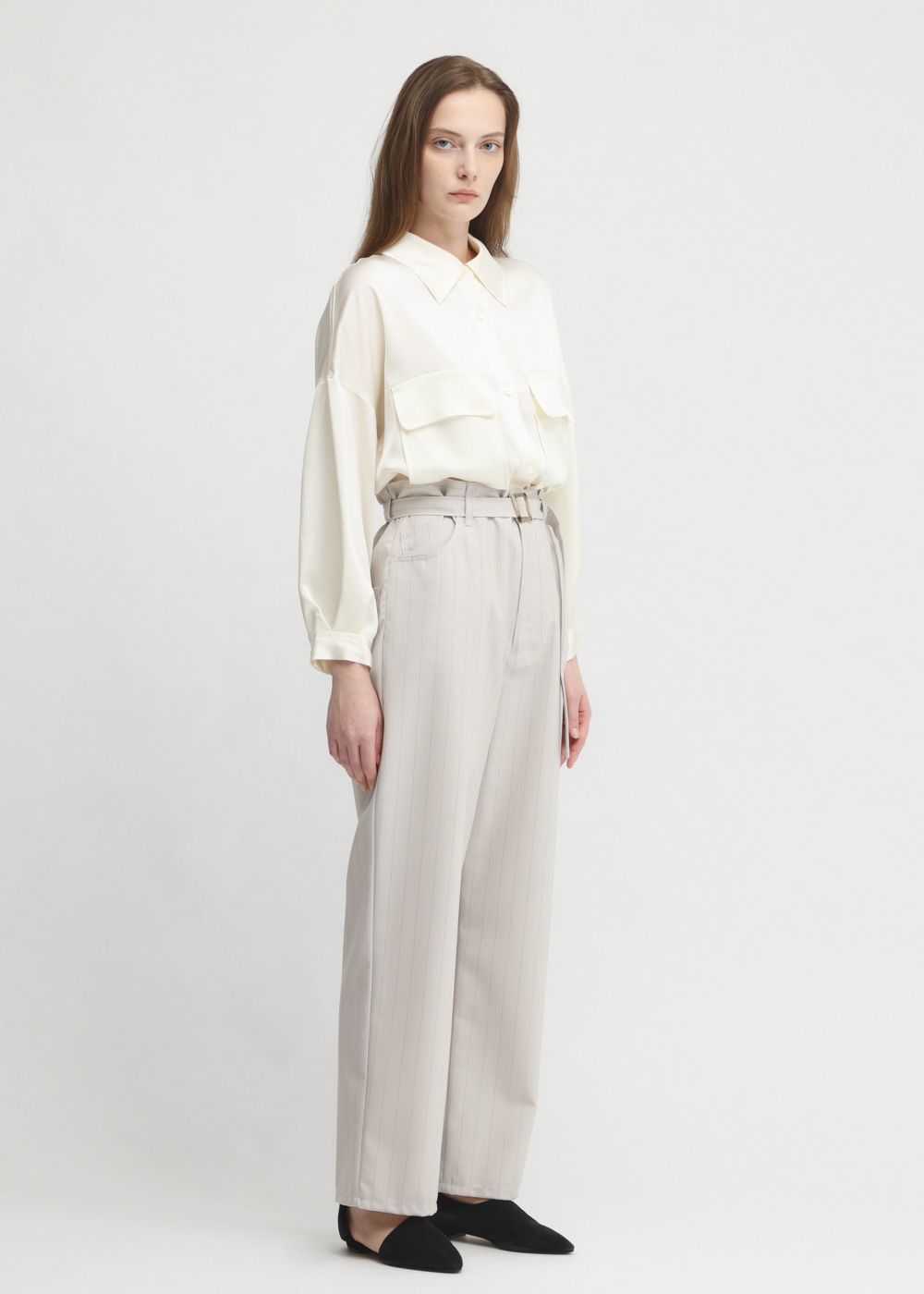 Wool Strong twist yarn Stripe Pants 詳細画像 IVORY 2