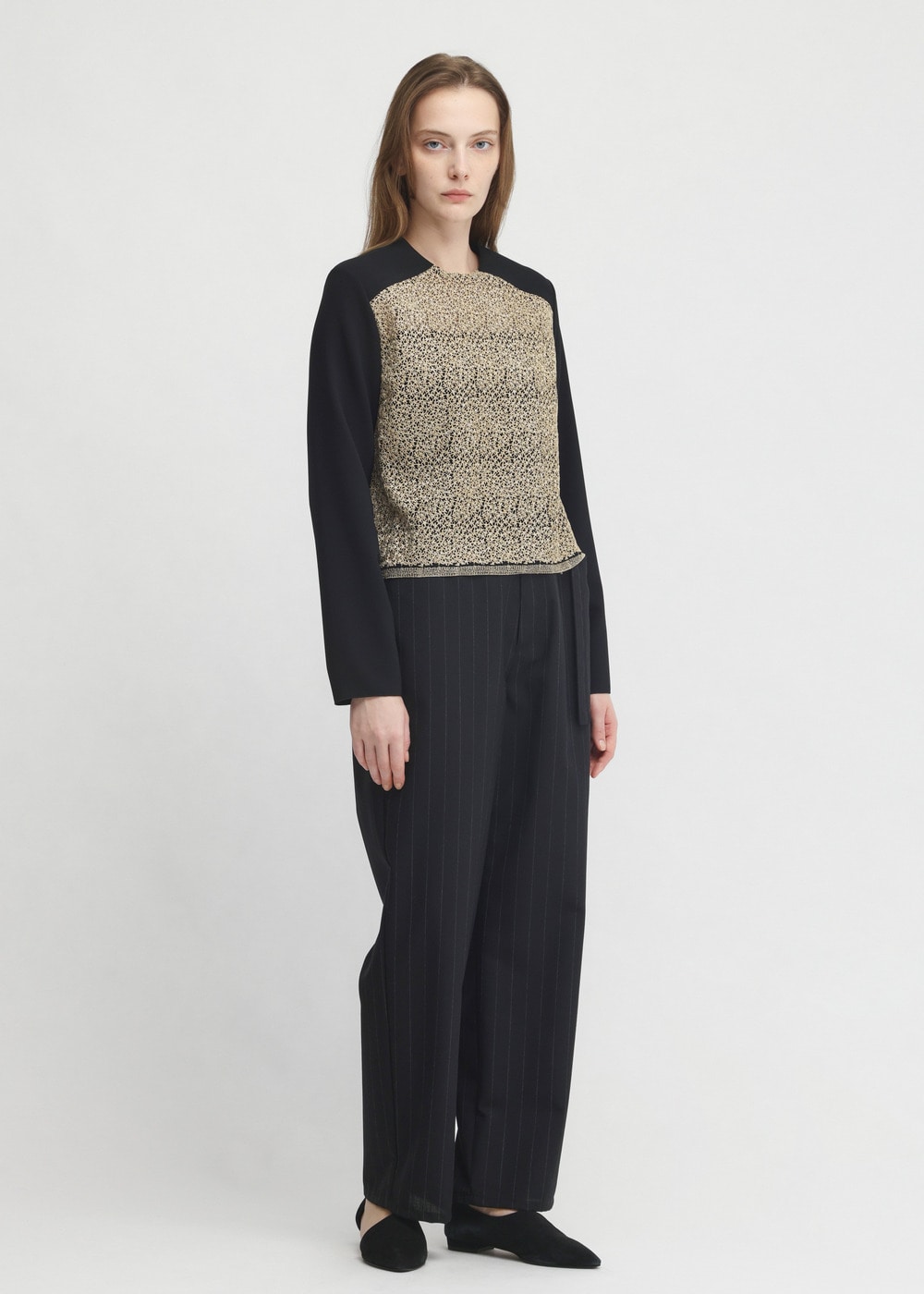 Wool Strong twist yarn Stripe Pants 詳細画像 BLACK 1