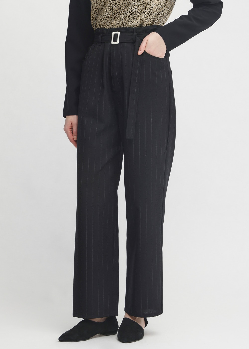 Wool Strong twist yarn Stripe Pants 詳細画像 BLACK 4