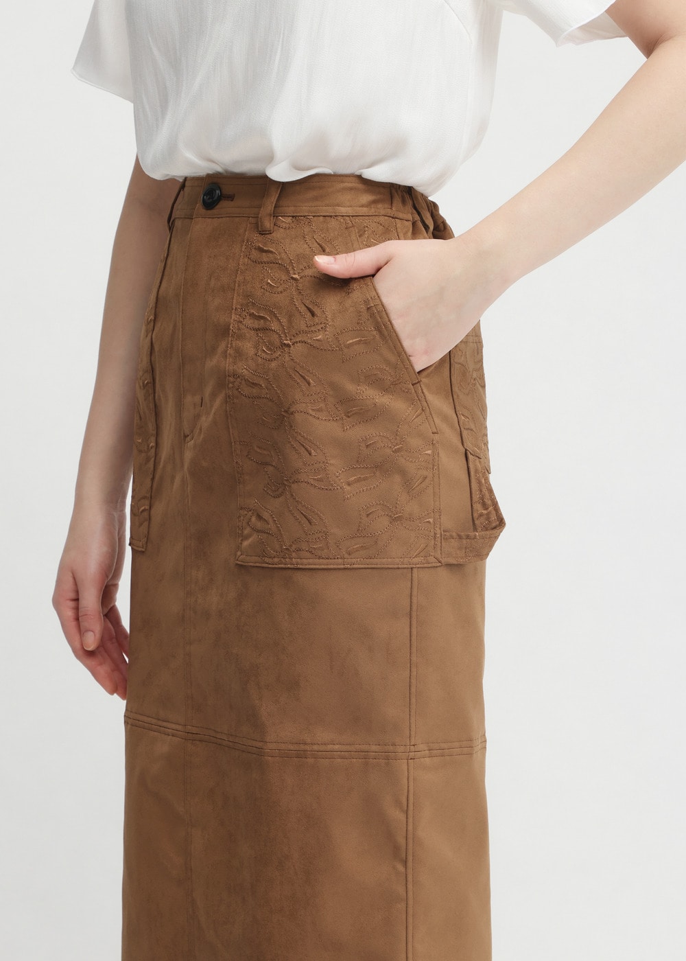 Suede embroidery skirt 詳細画像 BROWN 4