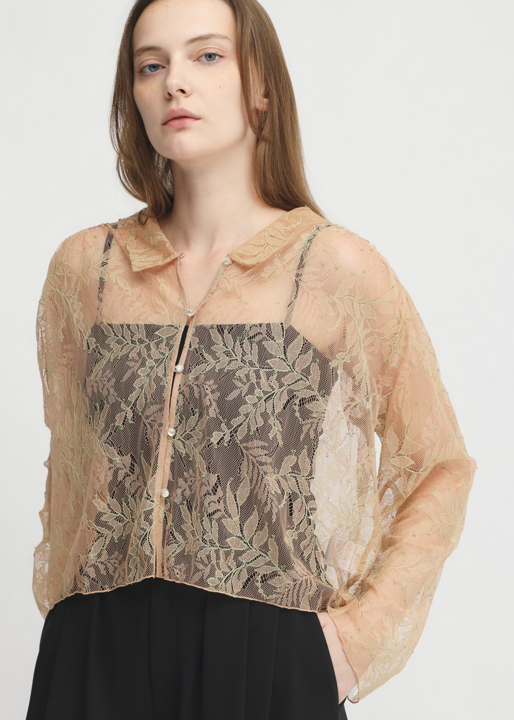 Dual Color Cord Lace Blouse 詳細画像 BEIGE 4