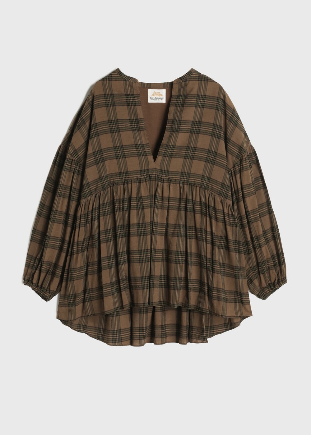 Exclusive Check Gather Blouse  詳細画像 BROWN MIX 1