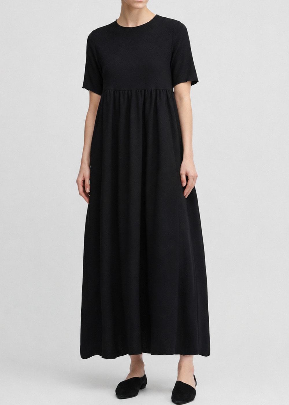 Dry Stretch Georgette Gather Dress 詳細画像 BLACK 3