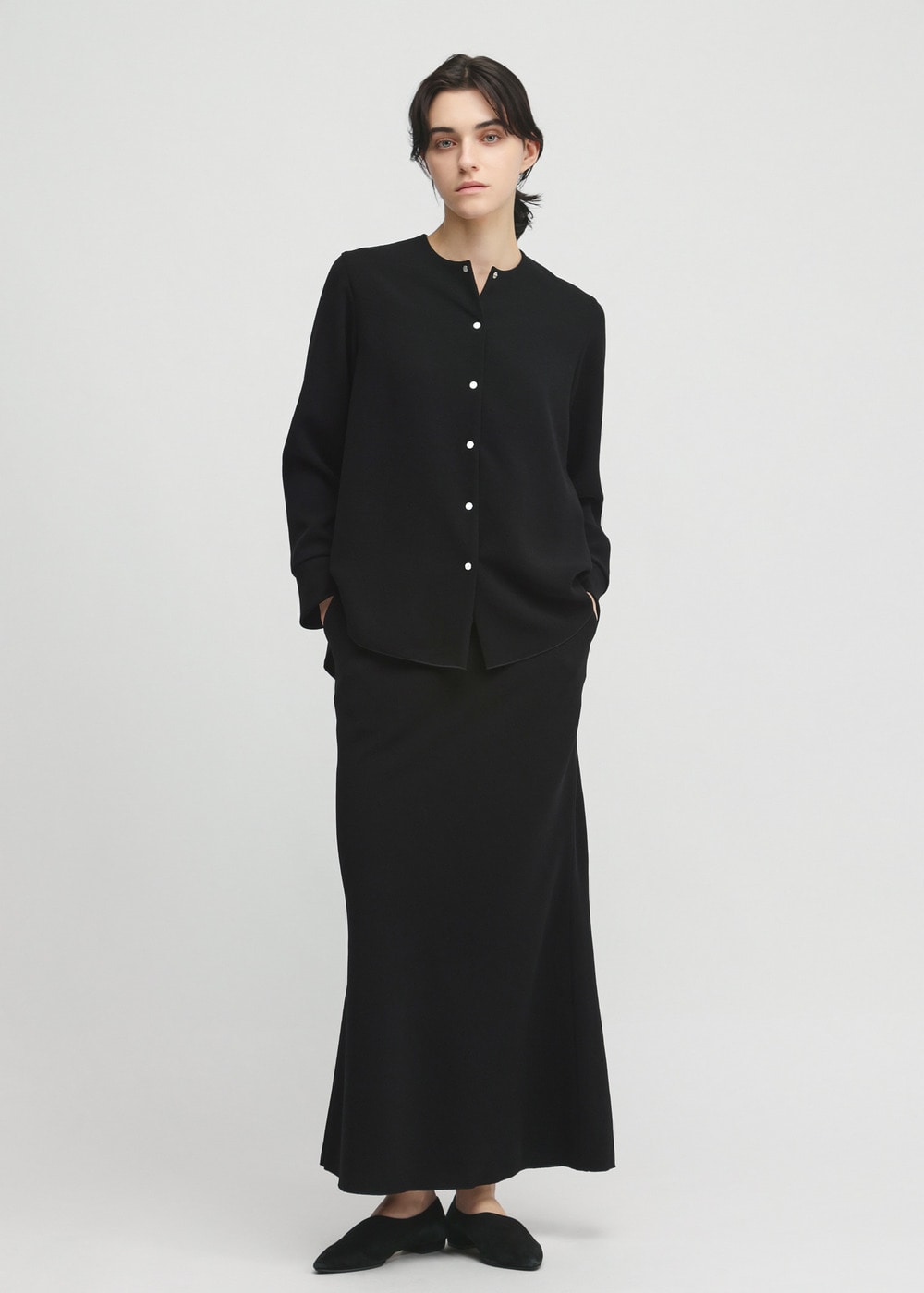 Back Satin Dry Georgette Blouse 詳細画像 BLACK 1