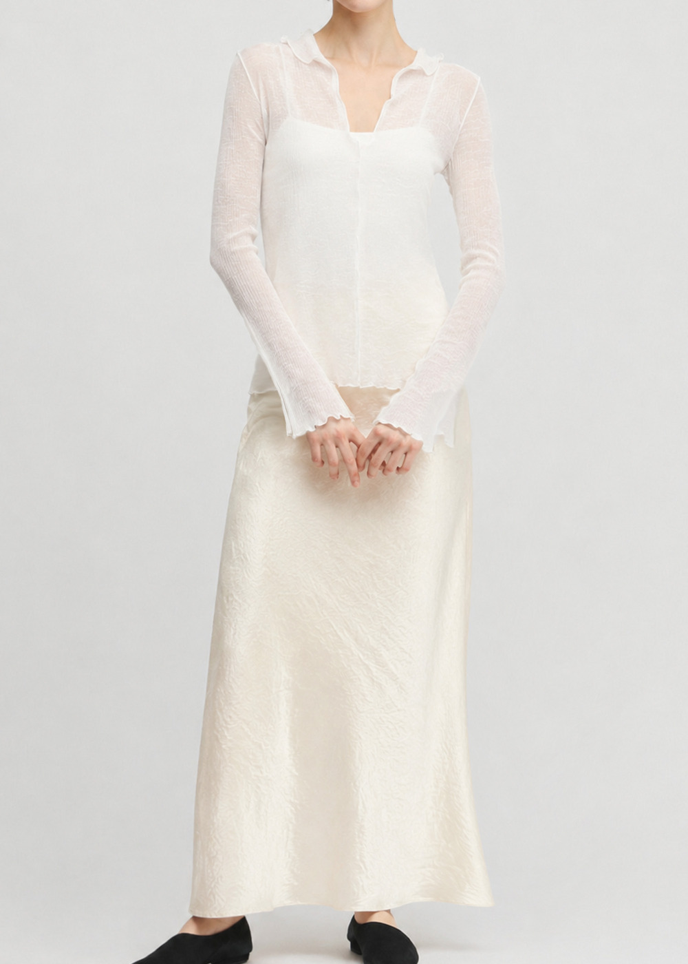 Sheer Crepe Key Neck Top 詳細画像 WHITE 2