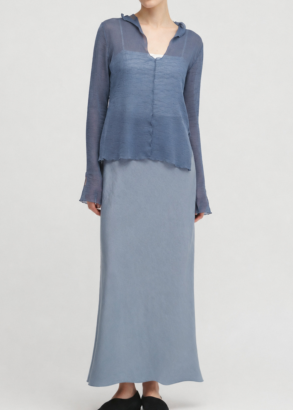 Sheer Crepe Key Neck Top 詳細画像 BLUE 2