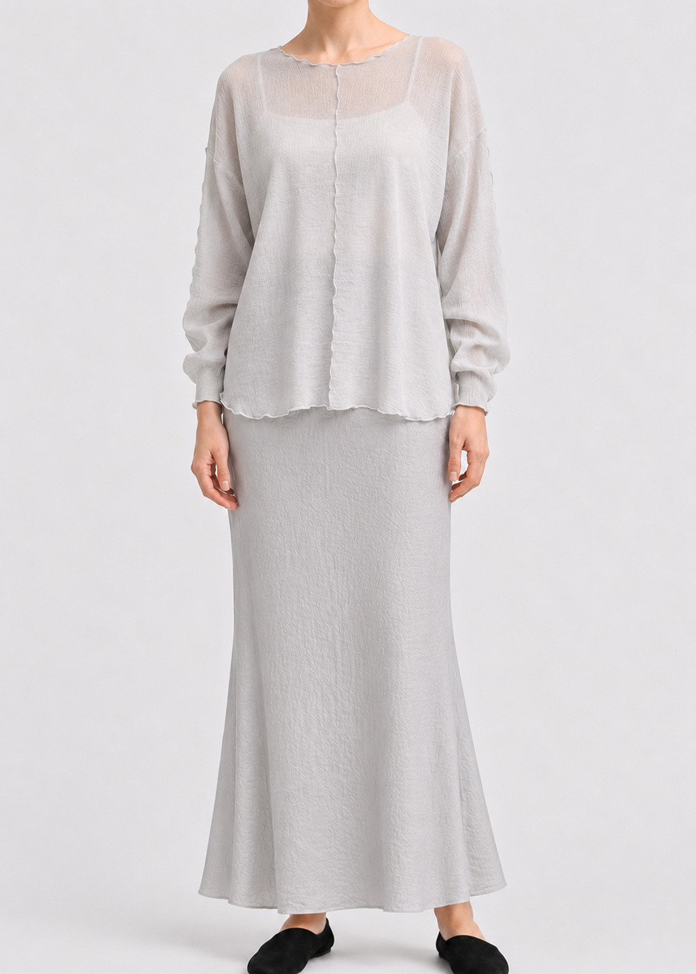Textured Satin Bias Skirt 詳細画像 Lt GRAY 3