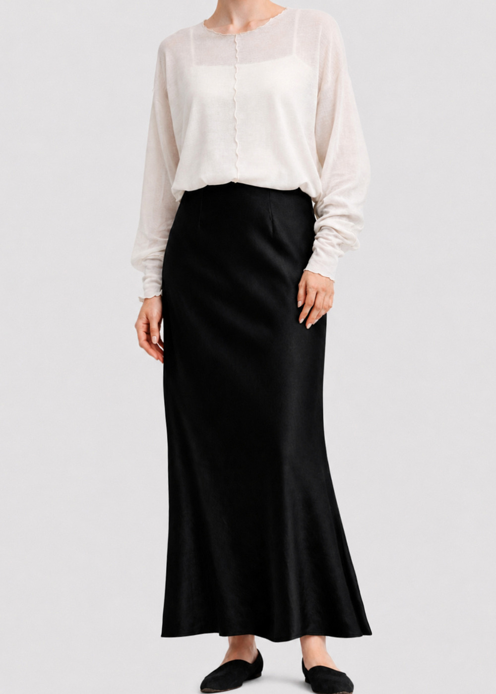 Textured Satin Bias Skirt 詳細画像 BLACK 3